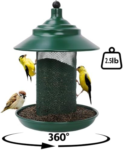 Finch Feeder - All-Metal Squirrel Proof Thistle Nyjer Seed Bird Feeder for Outdoors, 2.5LB Capacity, Powder-Coated Rust Resistant Mesh Design for Goldfinches & Small Birds Green (Pack of 2)
