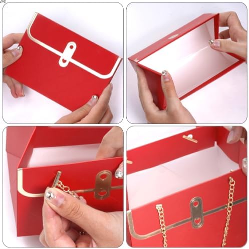 baotongle 6pcs Flower Paper Gift Box Bouquet Storage Bucket Handbag with Metal Chain Flower Boxes for Arrangements Wedding Mother's Day Birthday Bridal Shower (Red)