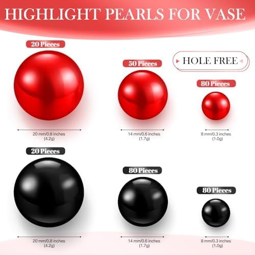 Junkin 300 Pcs Faux Pearl Vase Filler No Hole Beads, Black and Red