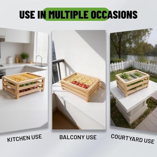 Tnstbiee 5Tier Wooden Counter Herb Drying Rack,Stackable Mesh Dryer Screen