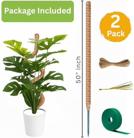 2 Pack 50" Bendable Moss Pole Monstera Plant Support for Climbing Plants