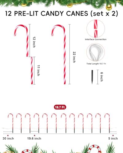 COOLWUFAN 24 Pack 22 Inch Christmas Candy Cane Pathway Lights Outdoor Decor