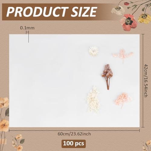 BENECREAT 100Pcs Flower Press Paper, Blotting Paper for Herbarium Craft, Large Blotter Paper for Herbarium and Flower Press, 16.5×23.6inch