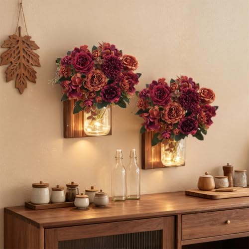 2 Pcs Fall Artificial Peony Hydrangea Bouquet, Coffee Brown Silk Faux Flower, Autumn Faux Floral Arrangements for Wedding Table Centerpiece Thanksgiving Halloween Farmhouse Indoor Outdoor Decor