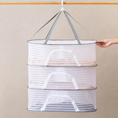 3 Layer Hanging Herb Drying Rack with Foldable Mesh Design