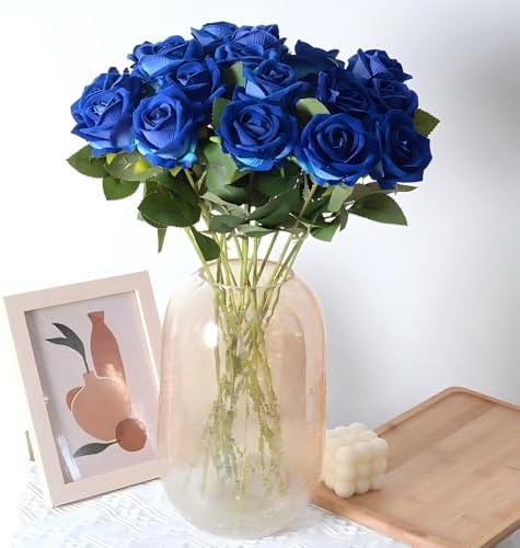 Jasion Artificial Velvet Roses 12pcs Faux Flowers Blue