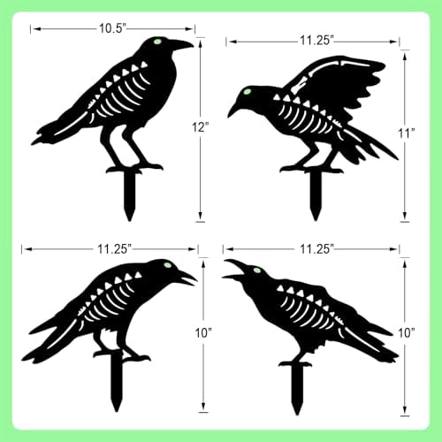 Holloween Decorations Outdoor,4 Pack Metal Black Crow Yard Garden Stakes