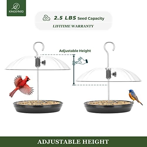 Kingsyard Platform Bird Feeder with Adjustable Dome for Outdoors Hanging