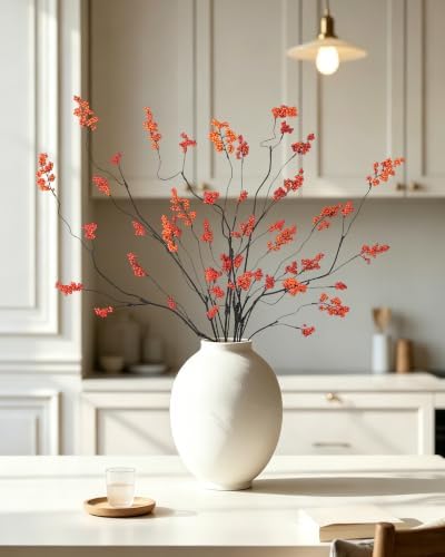 DuHouse 6Pcs 37.4" Faux Fall Berry Stems, Orange Red Thanksgiving Decor