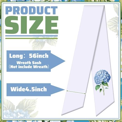VitalCozy Spring Hydrangea Wreath Sash, Satin for Embroidery Front Door