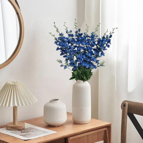 8 pcs Navy Blue Delphinium Artificial Flowers, 34.25''Artificial Snapdragon Flowers Tall Fake Flowers Silk Flowers Faux Delphinium Bulk for Tall Vase Home Wedding Garden Table Decor