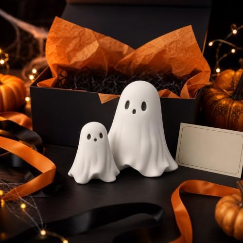 Halloween Ghost Figurine White Decorative Cute Ghost Ornaments Resin Spooky Ornaments for Holiday Home and Office Decorations
