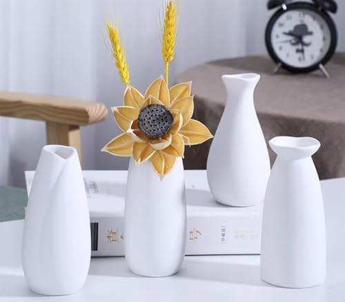 Small Ceramic Bud Vase Flower Vase Decorative Floral Holder (White)