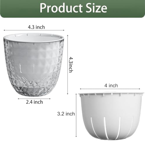 4 Pack 4 inch Self Watering Pots Planters for Indoor Plants, African Violets Pots with Wick Rope, Modern Plastic Nursery Pots for All House Plants,Flowers Succulents,Herbs,Cactus,Orchids