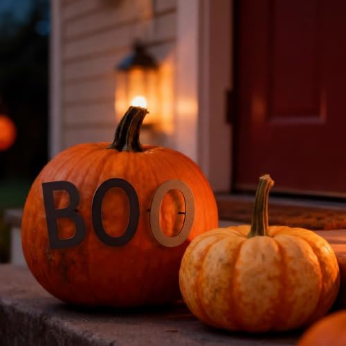 Halloween Metal Boo Pumpkin Stake Set, 4'' High Letters, Fall Porch Decor