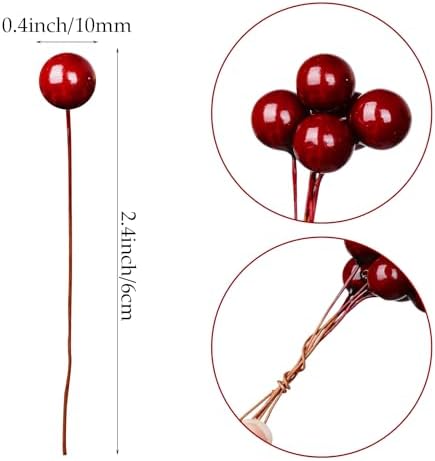 Lystaii 200pcs Artificial Holly Berries Mini 10 mm Christmas Fake Berries with Wire Stems Artificial Berry Fake Berry Stems Picks for Christmas Tree Decorations Wreath Wedding Party Decor (Wine Red)