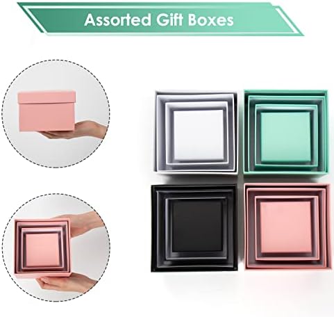 Oairse White Gift Boxes with Lids Nesting Gift Boexs for Presents Set of 4 Small White Gift Boxes for Flower Arrangements Paper Mache Boxes for Bridesmaid, Proposal, Wedding, Birthday, Party Favor