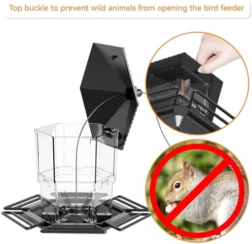 Yieach Hanging Bird Feeder for Outdoors,Large Hopper Squirrel Proof Birdfeeder for Cedar,Red,Cardinal,Blue Jay and Wild Birds,Easy to Feel Birdhouse & Bird Seed Feeder & Gazebo for Outside,Tree,Black