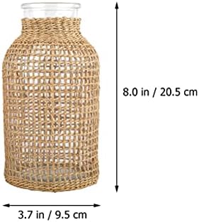 DOITOOL Glass Vase Set with Rattan Cover, Wicker Flower Vase for Home Decor, Boho Decorative Pitcher with Clear Glass Interior, Rustic Farmhouse Table Centerpiece for Floral Arrangements (S+L)
