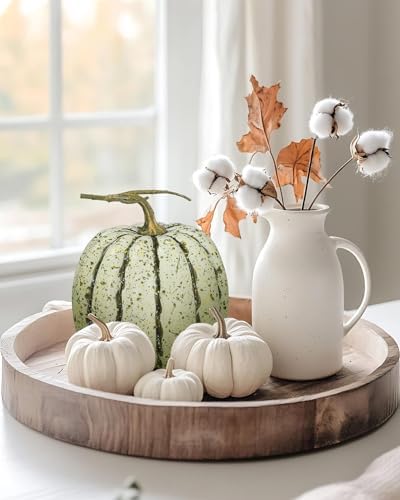 DuHouse Artificial Green Pumpkins Fall Decoration, 7" x 6.7"