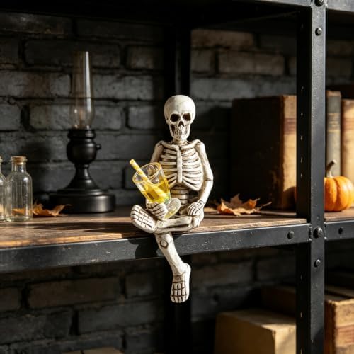 Skull Halloween Decor Sit & Yellow Cup Resin Skull Statue 1Pcs