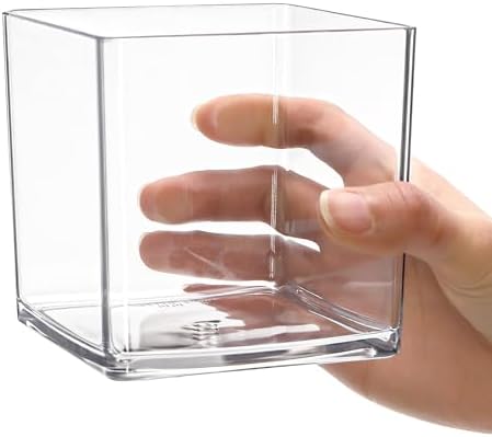 Kingrol 12 Pack 4 Inch Square Clear Acrylic Vases, Shatter-Resistant PET Plastic Centerpiece Vases for Weddings, Events, Table Decor
