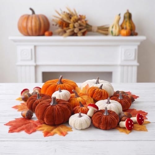 36Pcs Velvet Pumpkin Fall Decor Set Thanksgiving Decorations