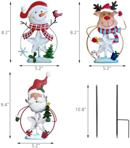 3 Pack Christmas Stake Decor, Outdoor Garden Solar Light Metal Snowman/Santa Claus/Reindeer Yard Stakes with LED Lights Waterproof for Home Lawn Pathway Christmas Holiday Winter Decoration