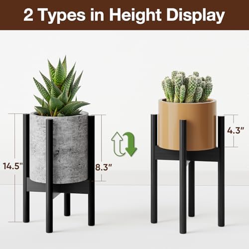 MUDEELA Adjustable Plant Stand, 8 to 12 inches, Bamboo Mid Century Modern , 15 inches in Height, Indoor Plant Stand, Fit 8 9 10 11 12 inch Pots, Pot & Plant Not Included, Black