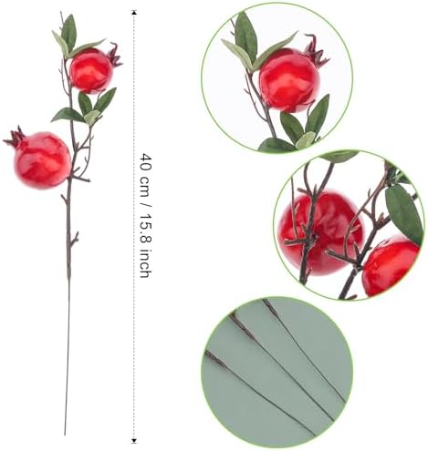 3pcs Large Artificial Pomegranate Branches Christmas Red Berry Stem