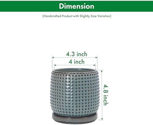 D'vine Dev Beaded Ceramic Pot with Saucer, 4 in, Graphite Blue, 27-C-Z-9
