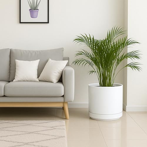 D'vine Dev 14 Inch Ceramic Planter Pot, White, 94-O-G-1