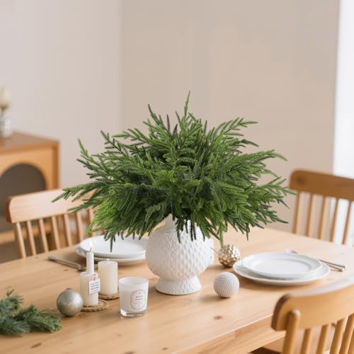 12Pcs 24 Inch Real Touch Norfolk Pine Stems, Artificial Green Plants Branches, Faux Greenery Pine Stem Fake Cedar Picks for Vase, Christmas Pine Branches for DIY Crafts Home Indoor Decor