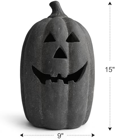 Halloween Decorations Outdoor - Black Handmade Terracotta Jack O Lantern
