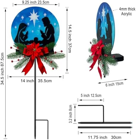 Solar Powered Nativity Scene Garden Stake, Waterproof Outdoor Christmas Patio Decor