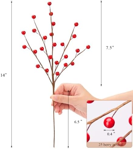 Christmas Berries Picks Red 14 Inches Set of 12 Tree Topper Decor
