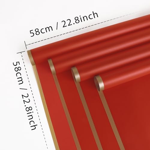 20 Sheet Flower Wrapping Paper-Waterproof Floral Bouquet Paper (Big red)