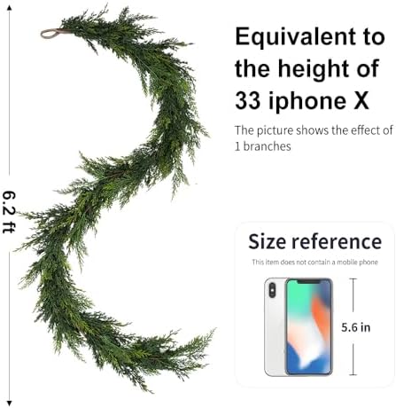 Christmas Cedar Garland,1Pcs 6ft Real Touch Cedar Pine Garland for Mantle Fireplace Outdoor Indoor Christmas Decorations
