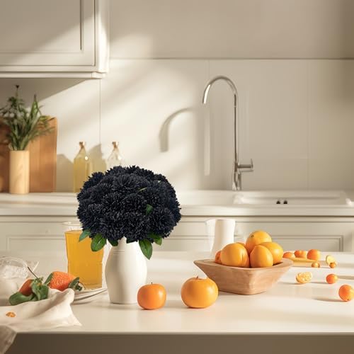 SITUMEIZI 12 Pcs Black Artificial Chrysanthemum Flowers, Fake Mums