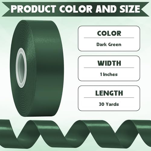 30 Yards 1 in Dark Green Satin Ribbon for Gift Wrapping St. Patrick's Day