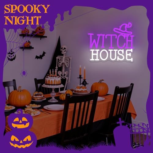 Halloween Neon Sign USB Powered Dimmable Witch House Sign for Home