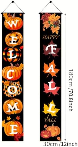 HOMETITUTE Happy Fall Porch Banner Set 12 x 71 Inch 2 Pack
