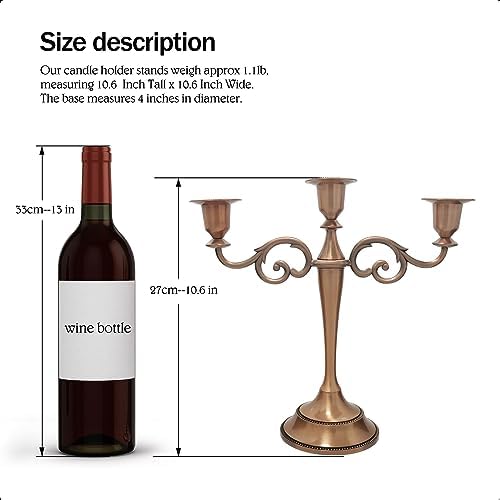 3-Arm Metal Candelabra Candle Holder Table Centerpiece, Bronze