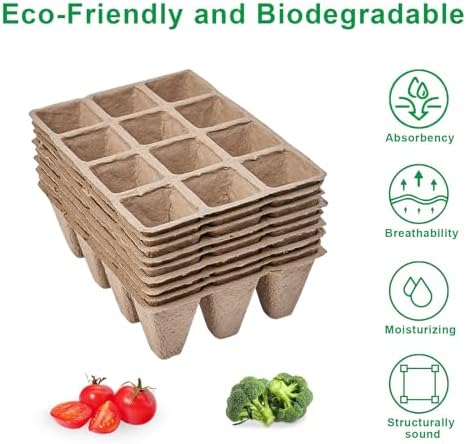 10 Pack Seedling Starter Trays - 120 Cells,Biodegradable Seed Starter Trays for Seedlings,Eco-Friendly Peat Pots