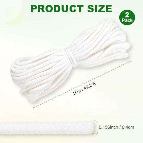 M METERXITY 2-Pack 49.2 Feet Self Watering Wick Cord, 1/6 Inch Cotton Rope Self Wicking Rope for Potted Plants/Flower Pots/Seedlings, Water Wicks for Plants [White]