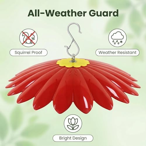 13.5 inch Hummingbird Feeder Shade Dome Cover,Rain Guard,Weather Guard for Bird Feeder, Umbrella Cover for Bird House for Outdoor,Squirrel Baffle,Flower Design(Red) 4 Pack.