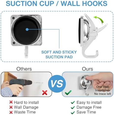 Heavy Duty Vacuum Suction Cup Hooks, Silver Plated Polished ABS Plastic and TPU Rubber Super Suction for Kitchen Bathroom, 1 Pack