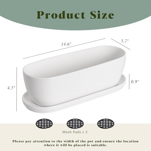 E-liu14 Inch Oval Ceramic Planter Pot with Drainage Hole Saucers