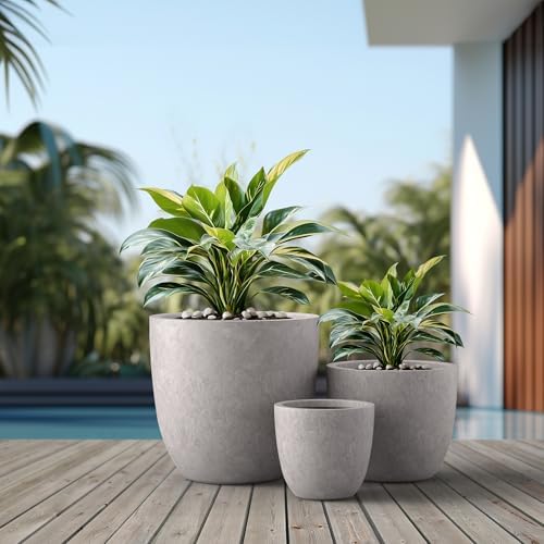 Kante Set of 3 CON Gray Concrete Bowl Planters 18" 14" 10" Dia