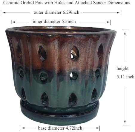 Ceramic Orchid Pot 6'' Orchid Planter (Brown Over Turquoise)